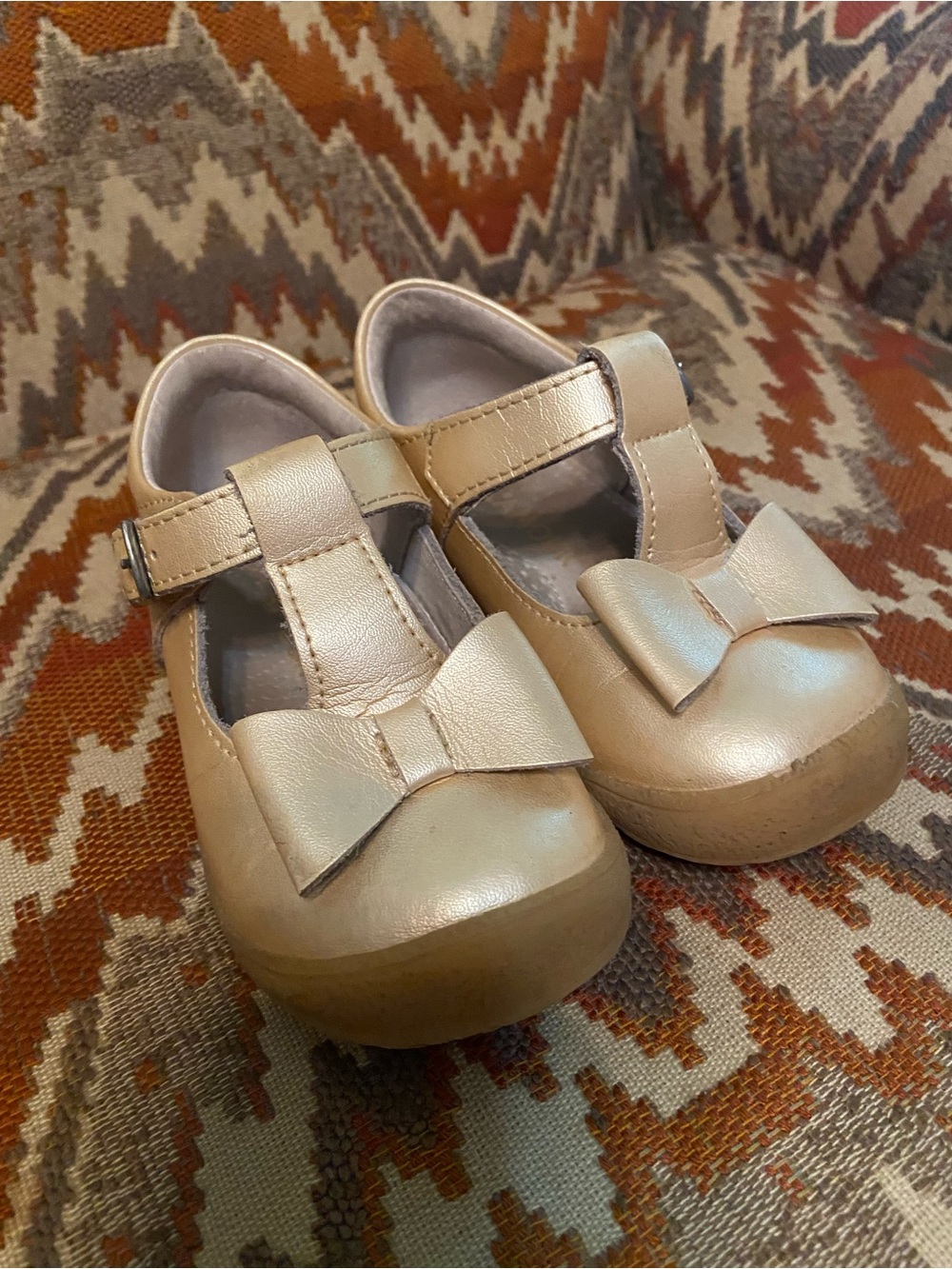 L'Amour Metallic Rose Gold Bow Mary Jane Shoes